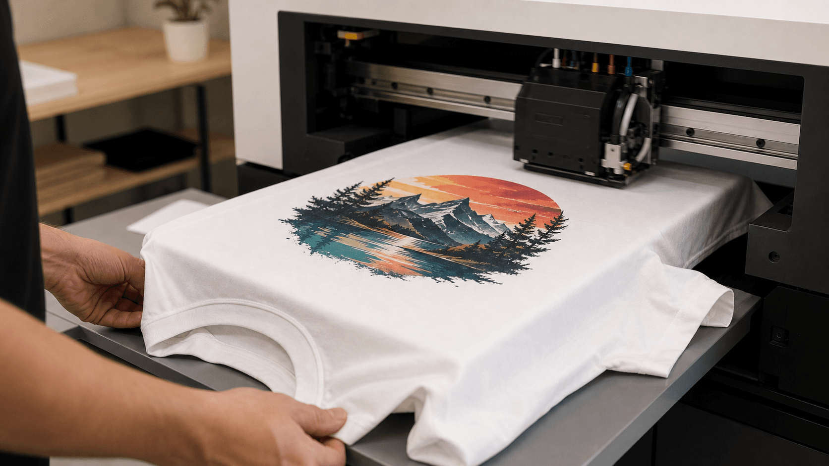 DTG printer koji štampa motiv direktno na belu majicu